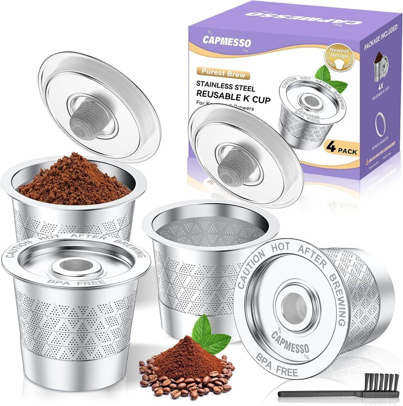 CAPMESSO Reusable K-Cups for Keurig 1.0: Stainless Steel Refillable Coffee Pods - Universal Metal Coffee Filter for Keurig Coffee Maker, Dual-mesh for Richer Coffee NO Sediment, Eco-Friendly (4 Pack) - Image 1